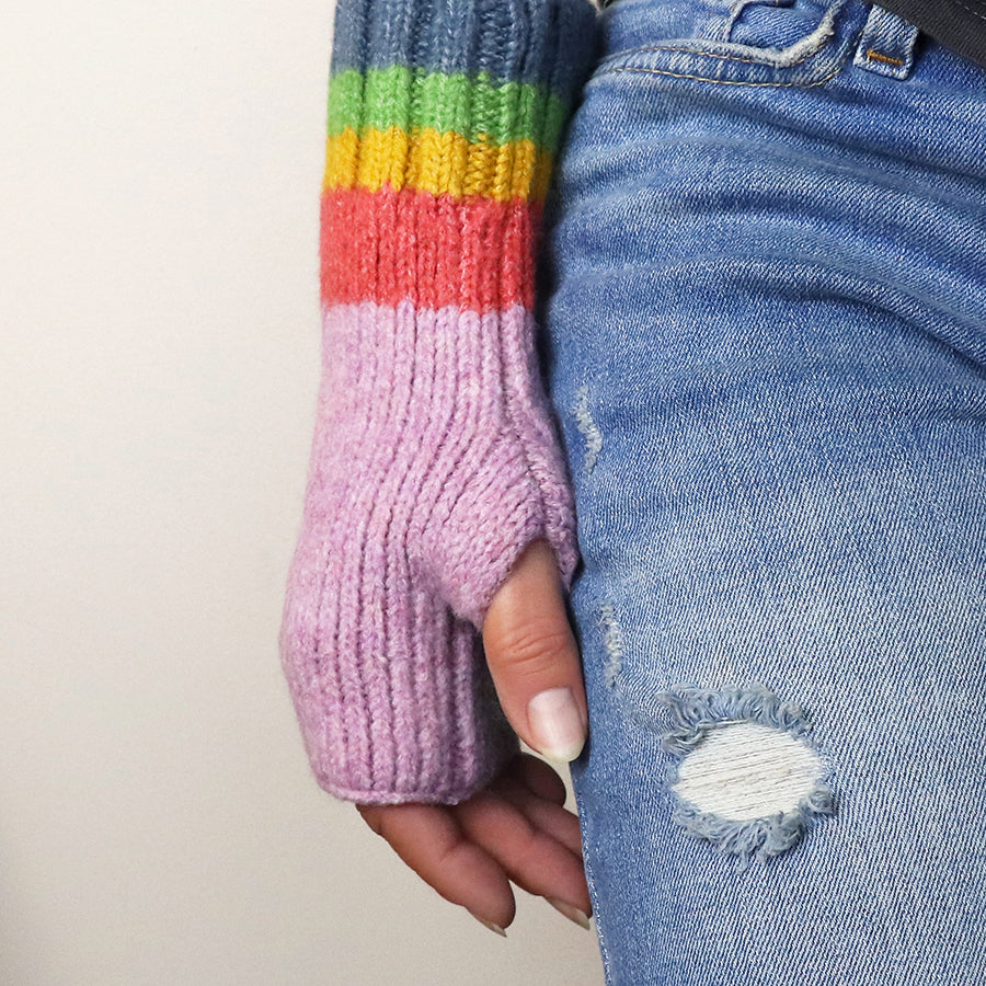 Lilac Striped Edge Wrist Warmers