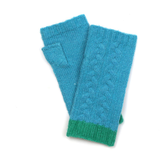 Turquoise Cable Knit Wrist Warmers