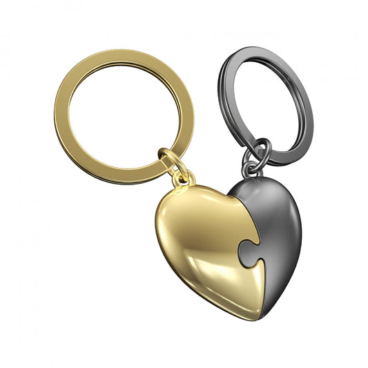 2 Piece Grey & Gold Heart Puzzle Keyring