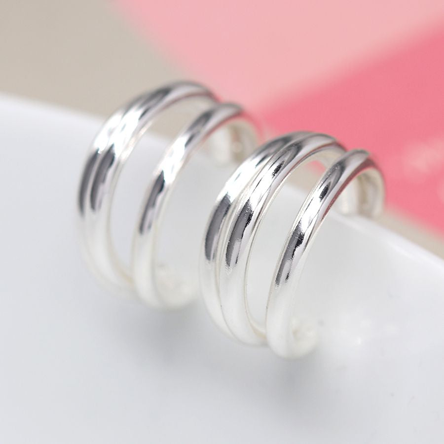 Silver Plated Triple Hoop Cuff Earrings