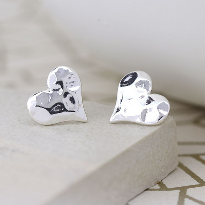 Hammered Heart Stud Earrings