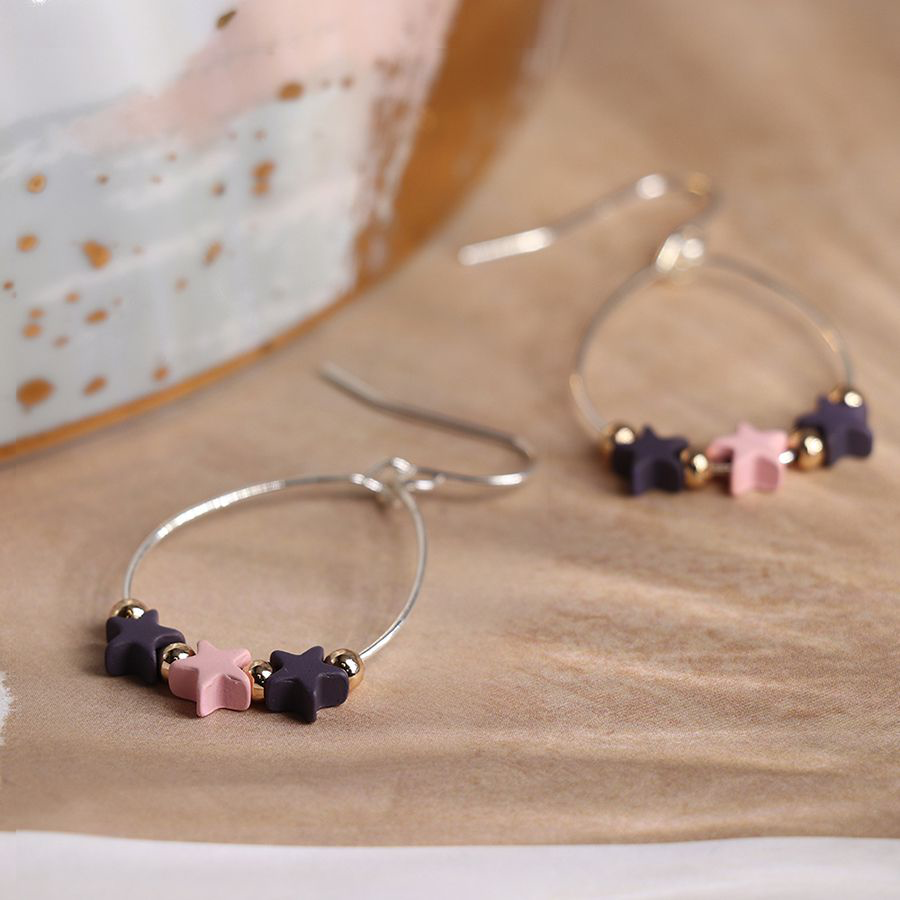 Teardrop Earrings with Pink and Purple Stars