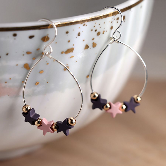 Teardrop Earrings with Pink and Purple Stars