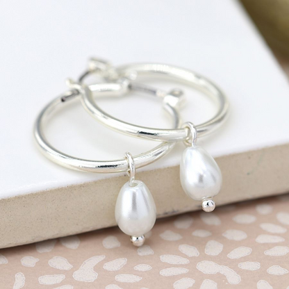 Hoop and Pearl Drop Earrings