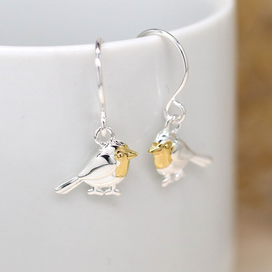 Sterling Silver Robin Drop Earrings