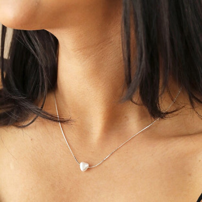 Pearl Heart Charm Necklace in Silver