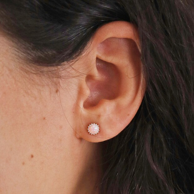 Pink Opal Flower Stud Earrings