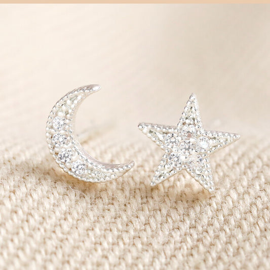 Silver Moon & Star Earrings