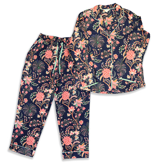 Navy Blue Botanical Print Pyjama Set