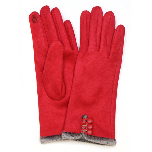 Ladies Gloves - Crimson Faux Suede