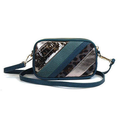 Teal mix metallic patchwork stripe bag