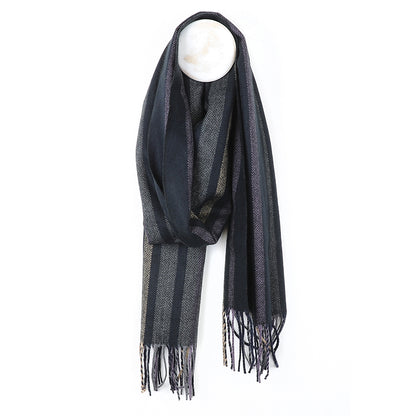 Scarf - Grey mix herringbone striped scarf
