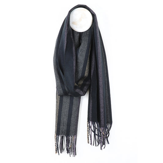 Scarf - Grey mix herringbone striped scarf